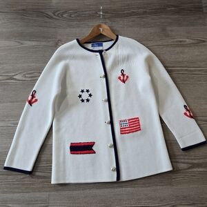 White Cardigan with Nautical Embroidery Le Roy Vintage